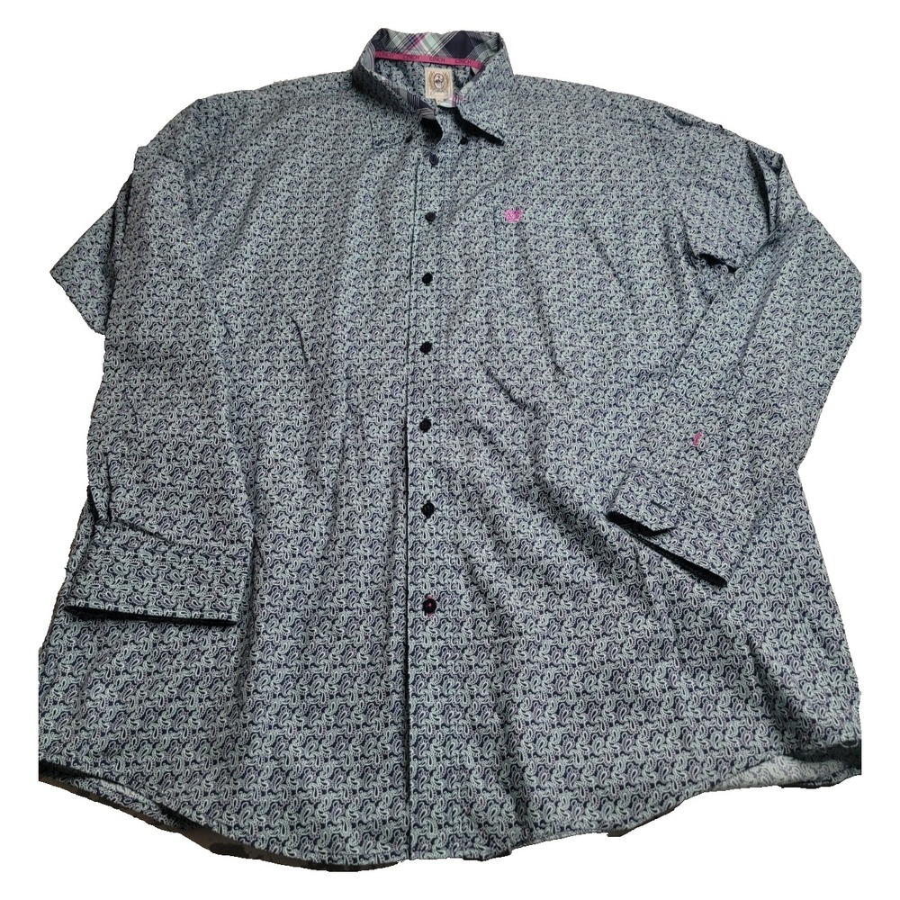 Cinch Long‎ Sleeve Button Down Shirt Men's XL Navy Pattern